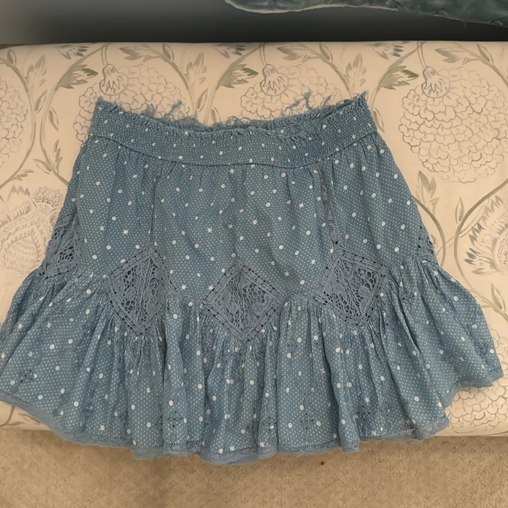 Loveshackfancy blue polka dot skirt